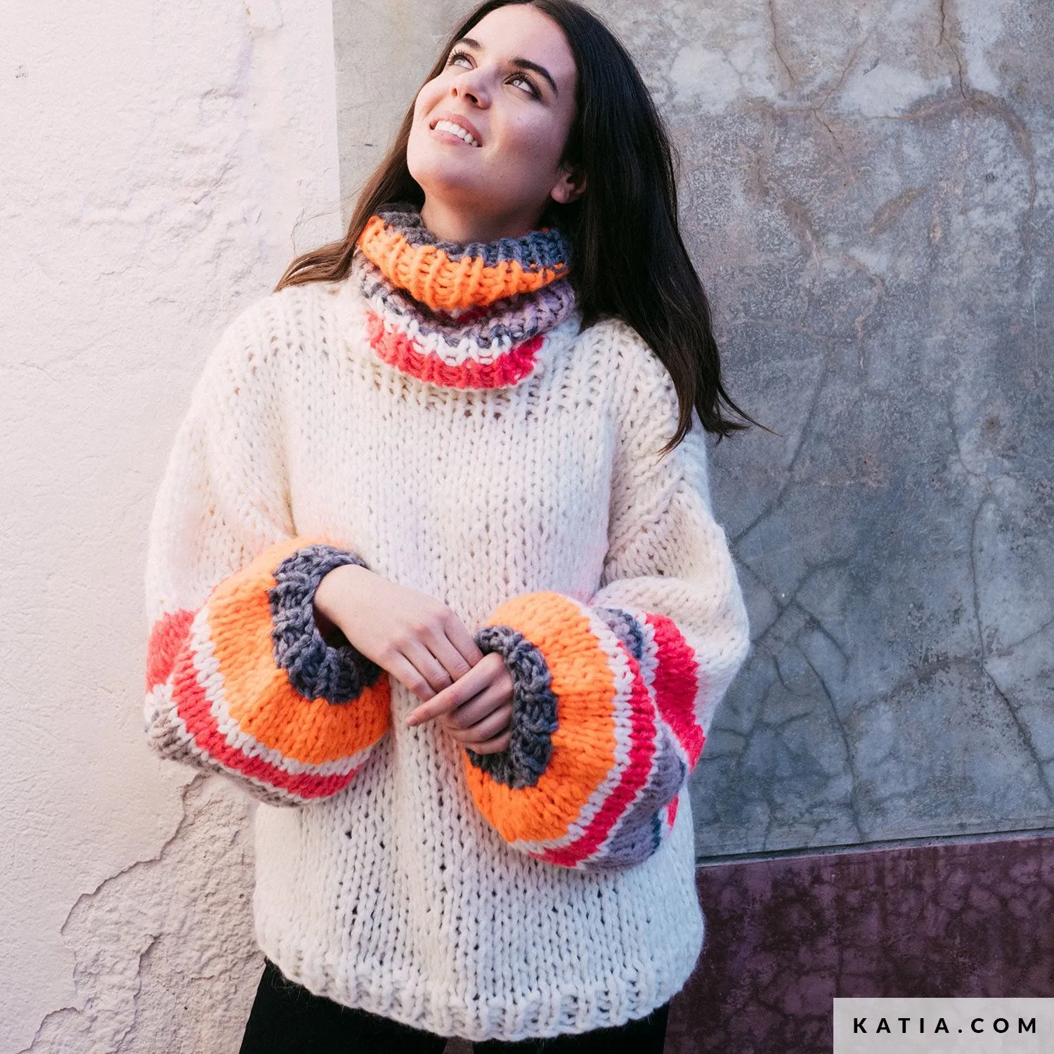 STRICKSET Ingenious Big Strickpullover mit bunten Streifen NEON mit Video
