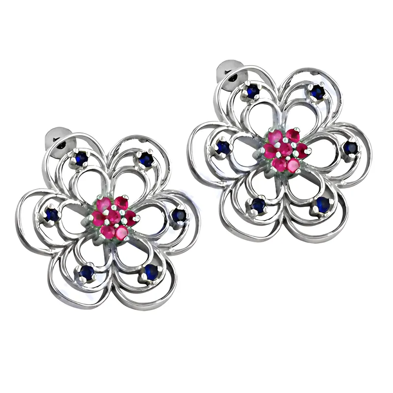 Stunning Pink CZ Gemstone Silver Earrings - Ingenious Flower Design