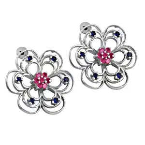 Stunning Pink CZ Gemstone Silver Earrings - Ingenious Flower Design