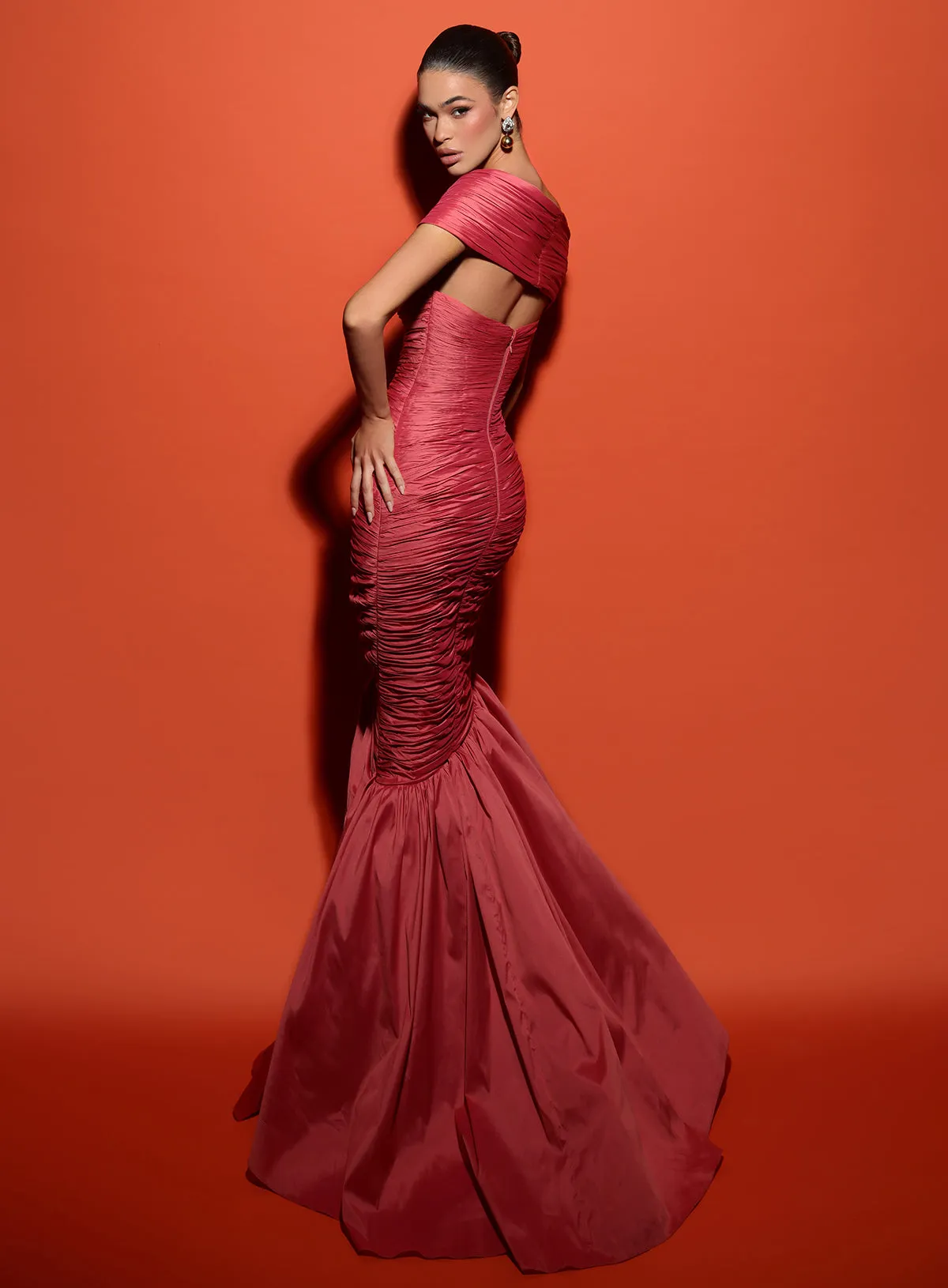 Tarik Ediz - 98439: Beaded Off The Shoulder Ruched Mermaid Dress
