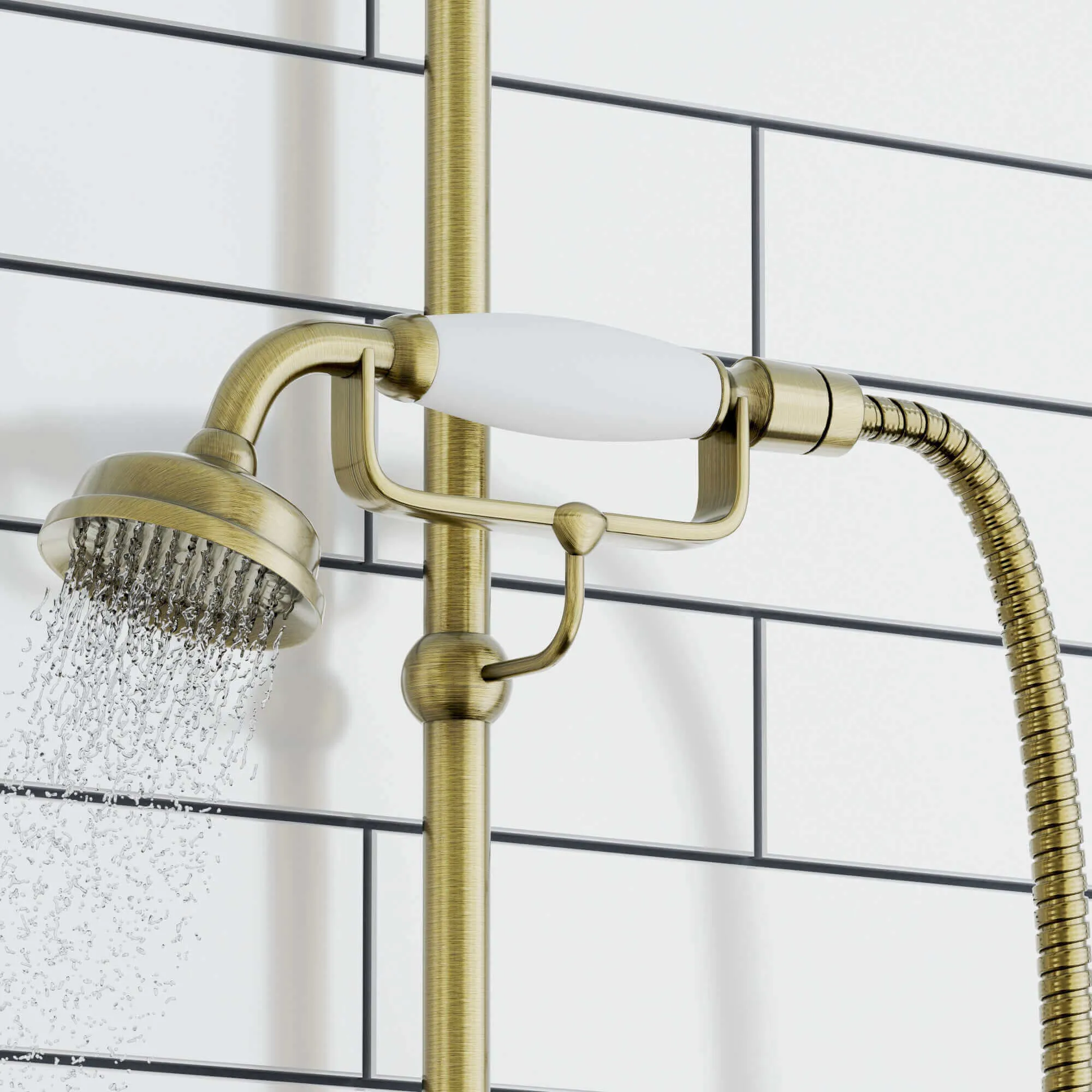 Telephone style rigid riser bracket for shower heads solid brass - antique brass