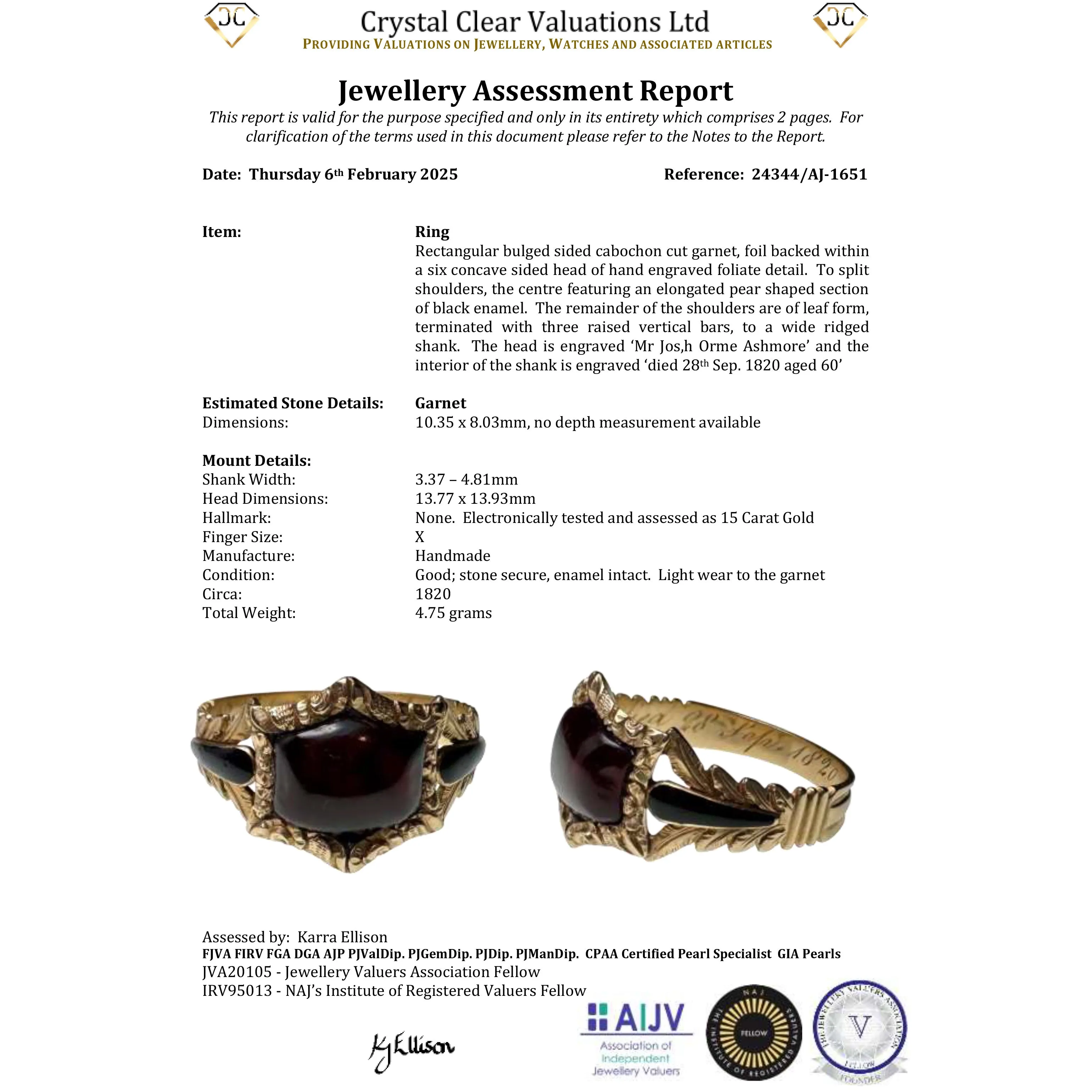 The Antique Georgian 1820 Garnet Cabochon Foliate Mourning Ring