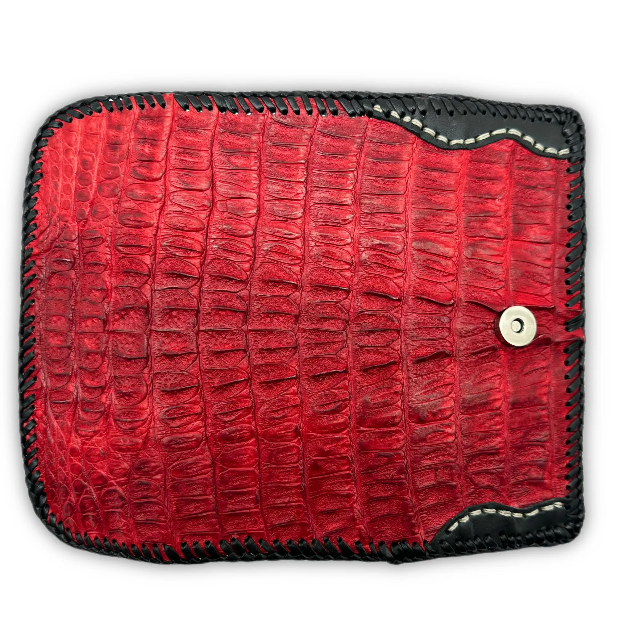 Trifecta Alligator Clutch in Carmine Red and Artisan Whipstitch Leather