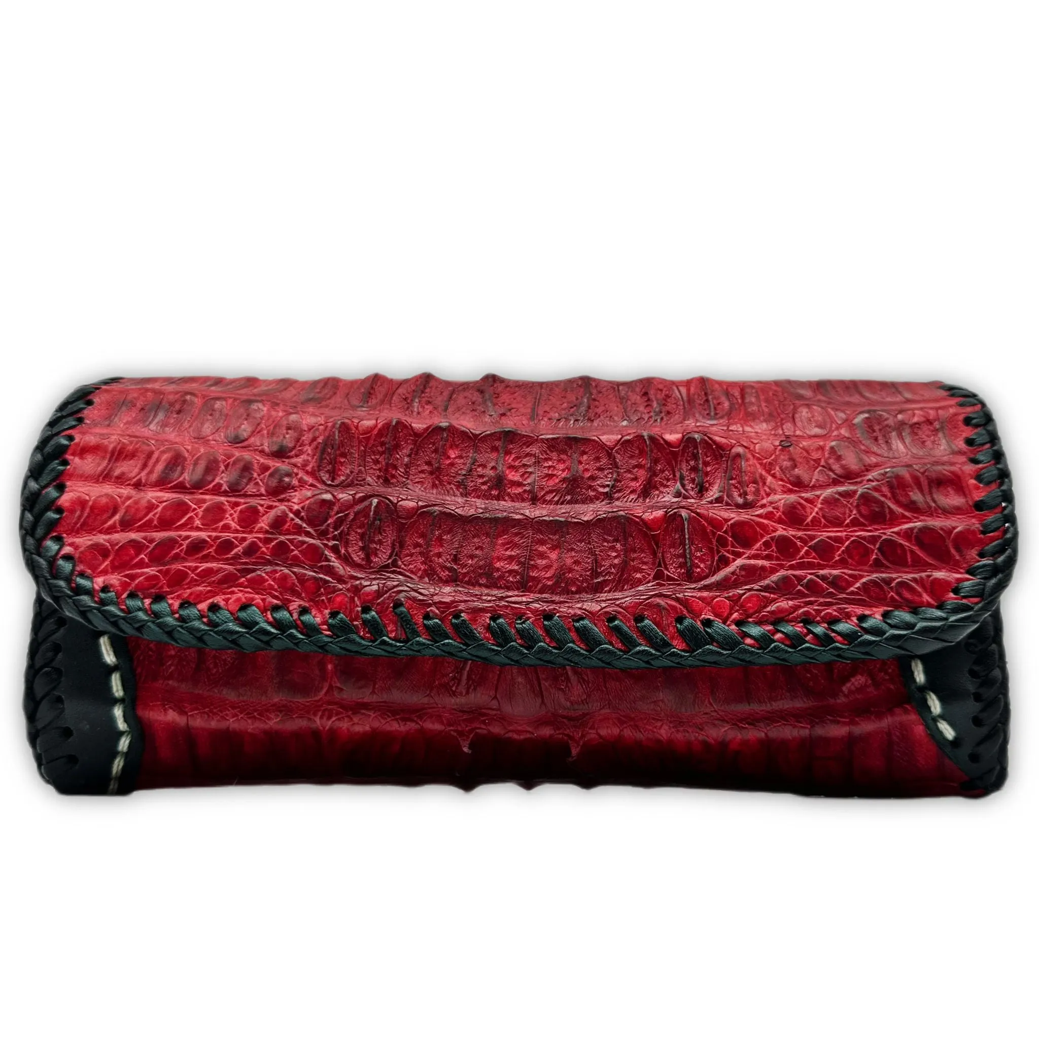 Trifecta Alligator Clutch in Carmine Red and Artisan Whipstitch Leather