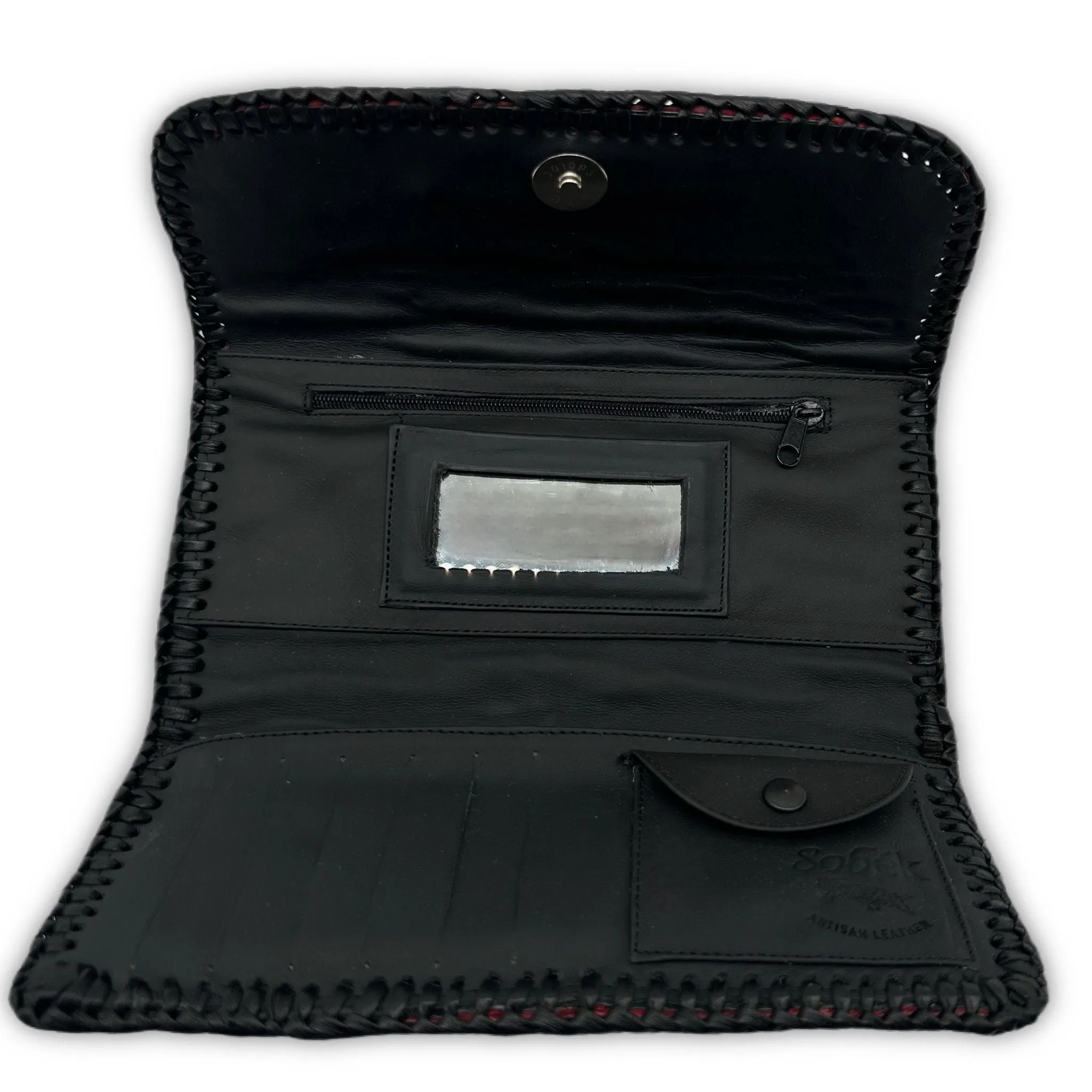 Trifecta Alligator Clutch in Carmine Red and Artisan Whipstitch Leather