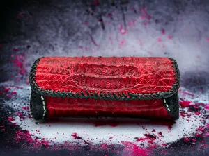 Trifecta Alligator Clutch in Carmine Red and Artisan Whipstitch Leather