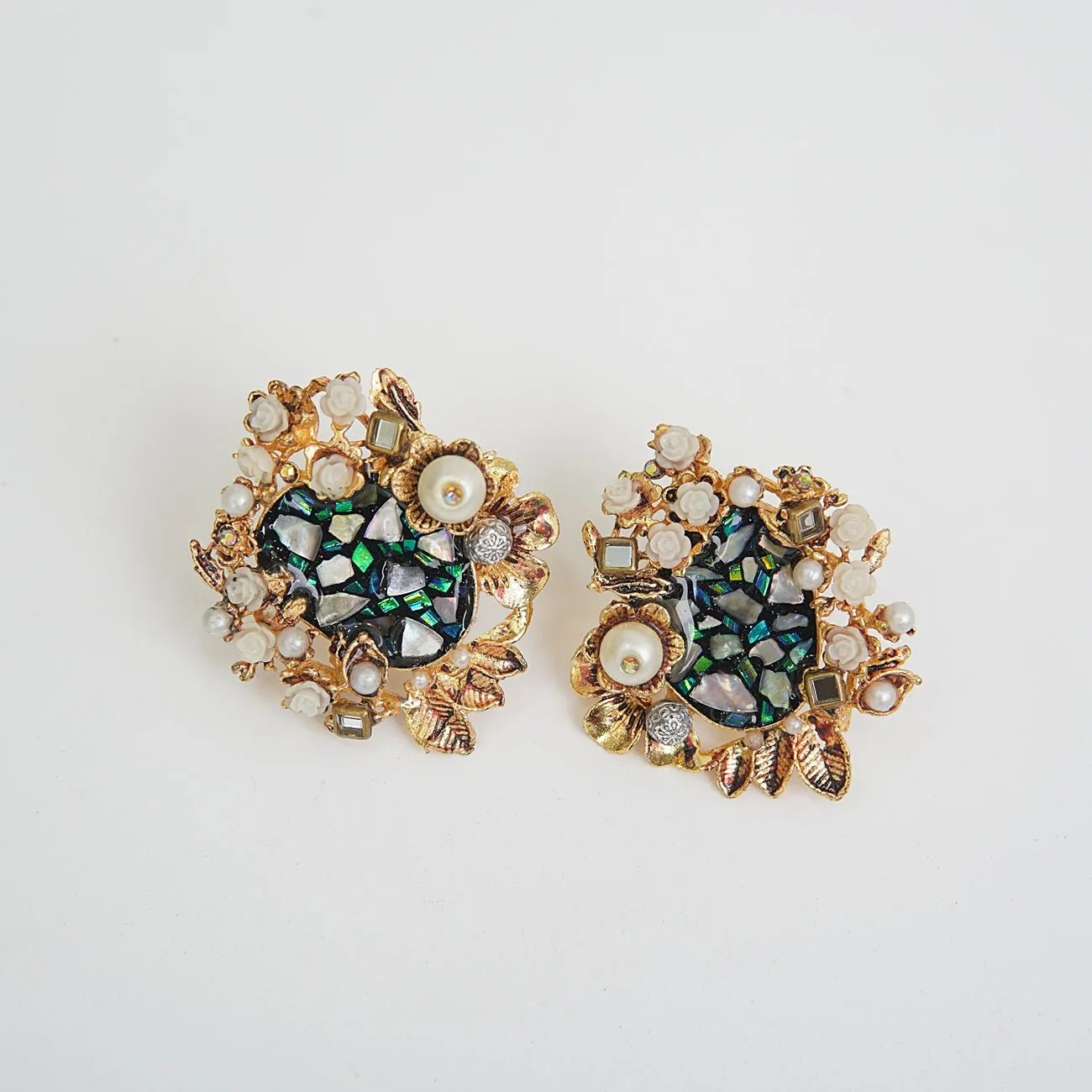 Turkish Pearl & Charcoal Handmade Earrings