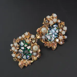 Turkish Pearl & Charcoal Handmade Earrings