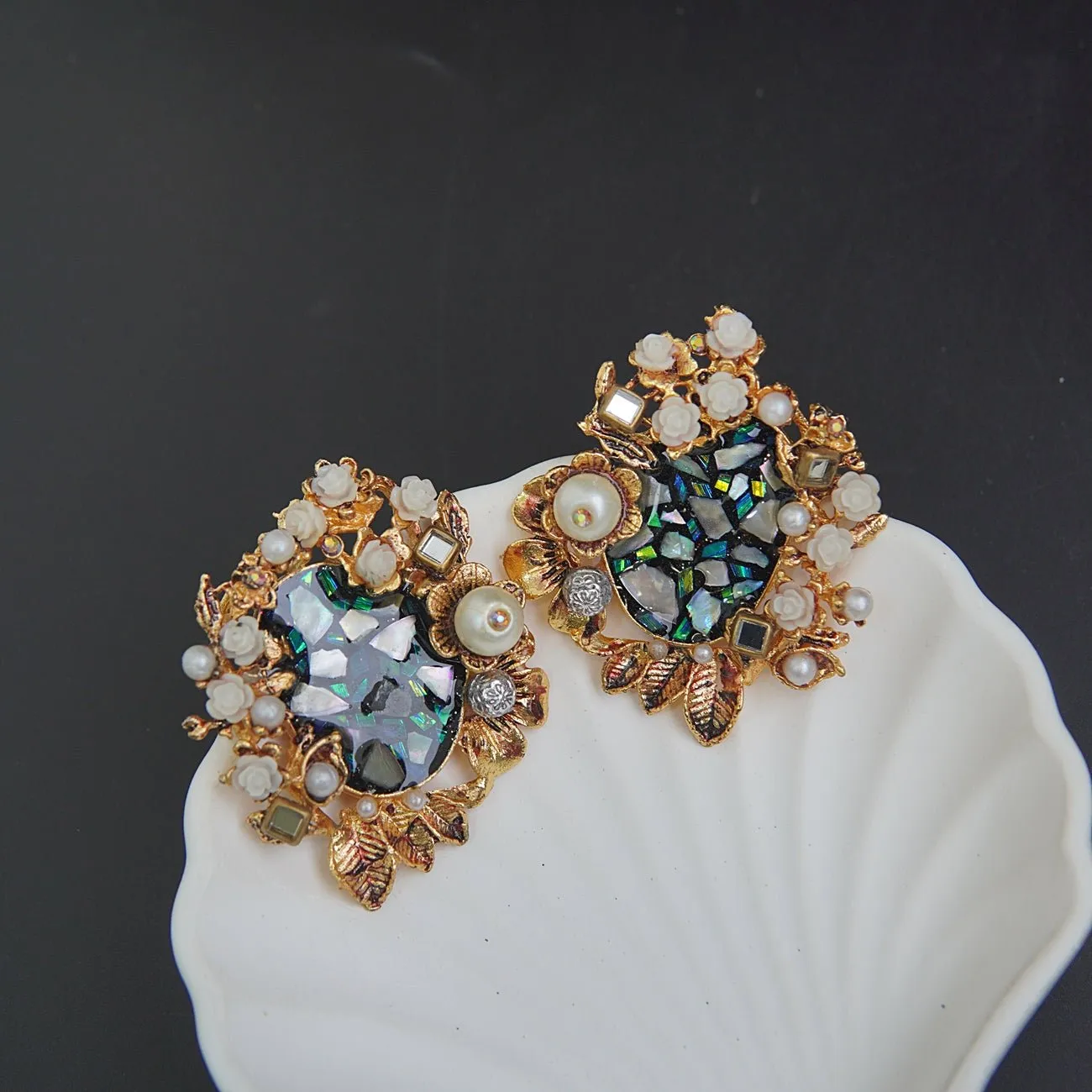 Turkish Pearl & Charcoal Handmade Earrings