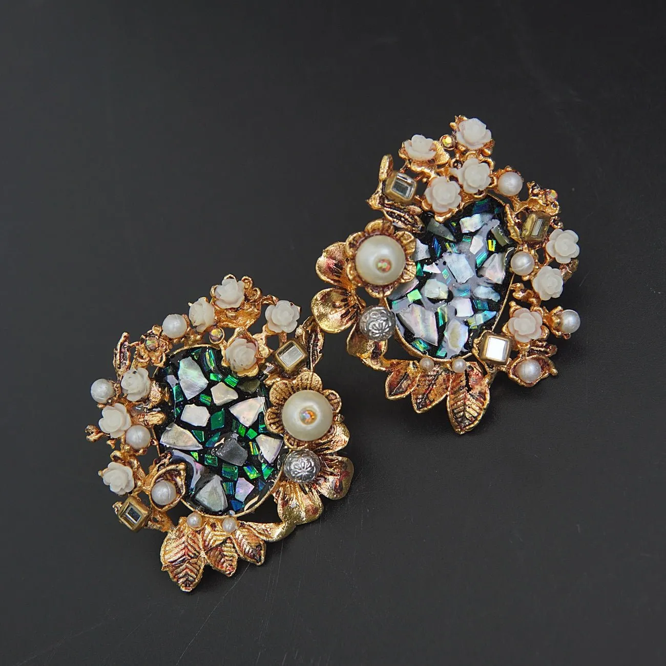 Turkish Pearl & Charcoal Handmade Earrings