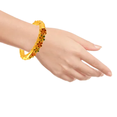 Vibrant 22k Gold Bangle With Meenakari Floral Work
