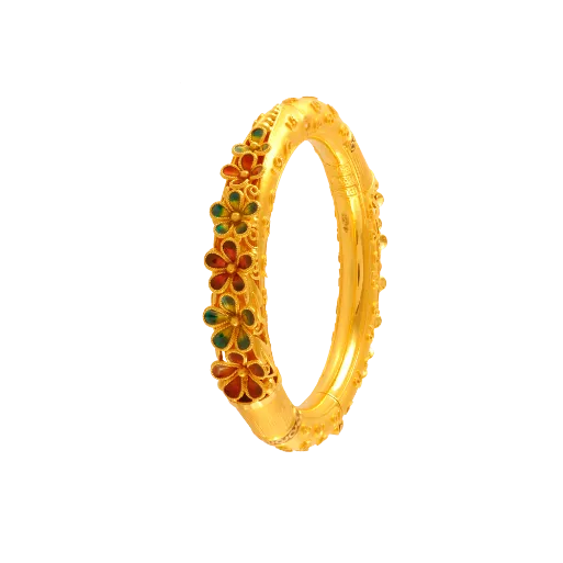 Vibrant 22k Gold Bangle With Meenakari Floral Work