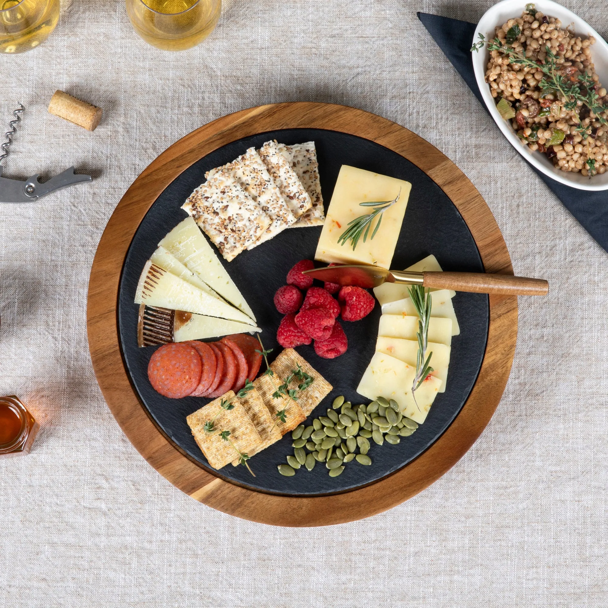 Virginia Tech Hokies - Insignia Acacia and Slate Serving Board with Cheese Tools