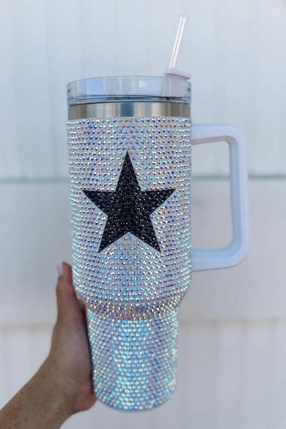 White Dazzling Star Rhinestone Stainless Cup