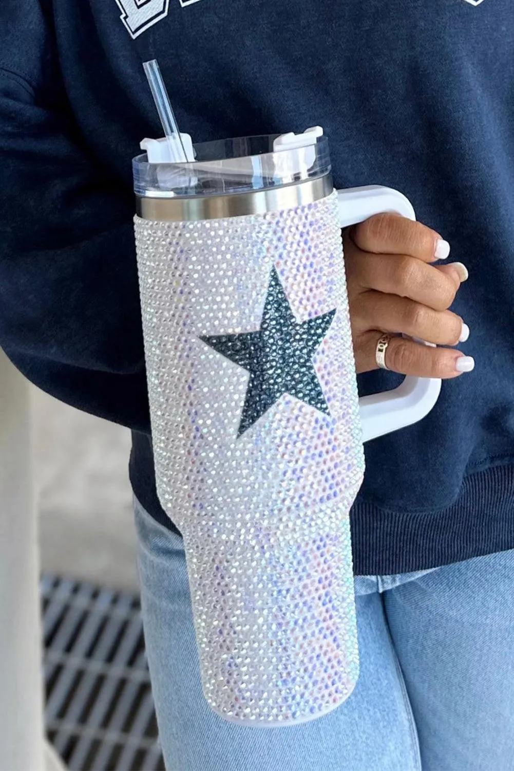 White Dazzling Star Rhinestone Stainless Cup