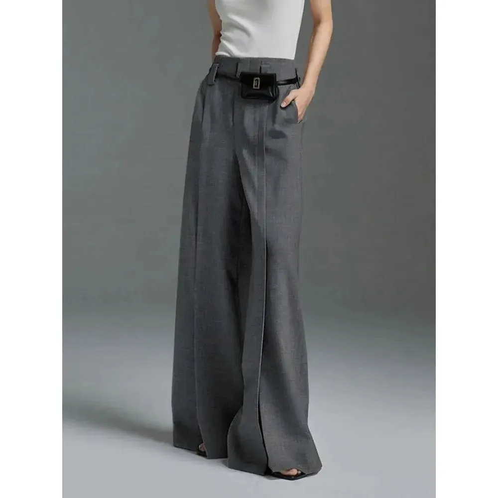 Women's High Waist Wide Leg Long Split Trousers
