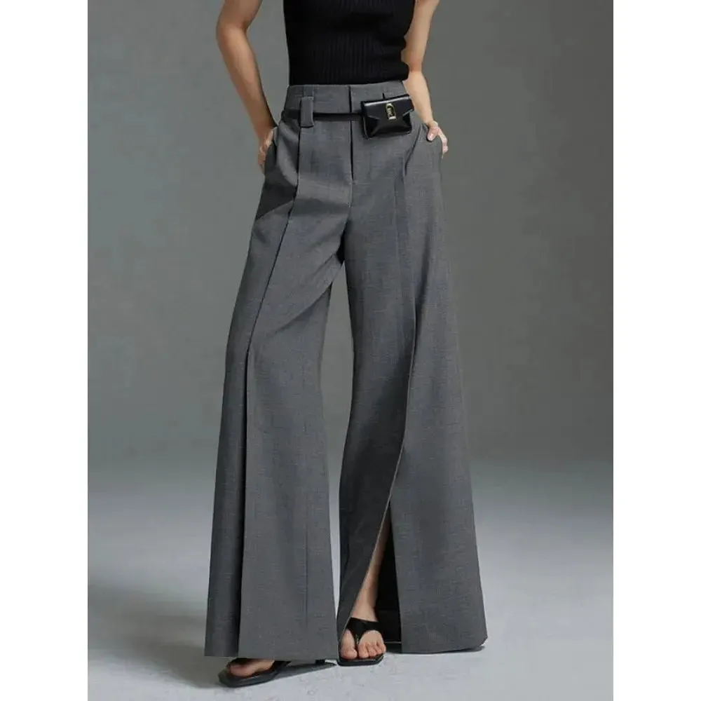 Women's High Waist Wide Leg Long Split Trousers