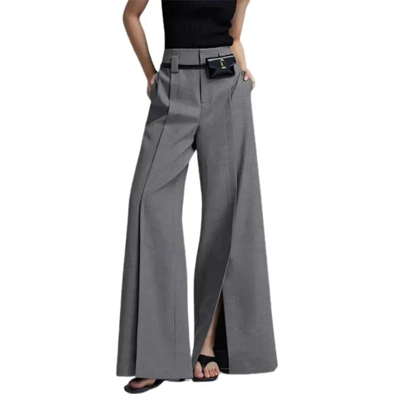 Women's High Waist Wide Leg Long Split Trousers