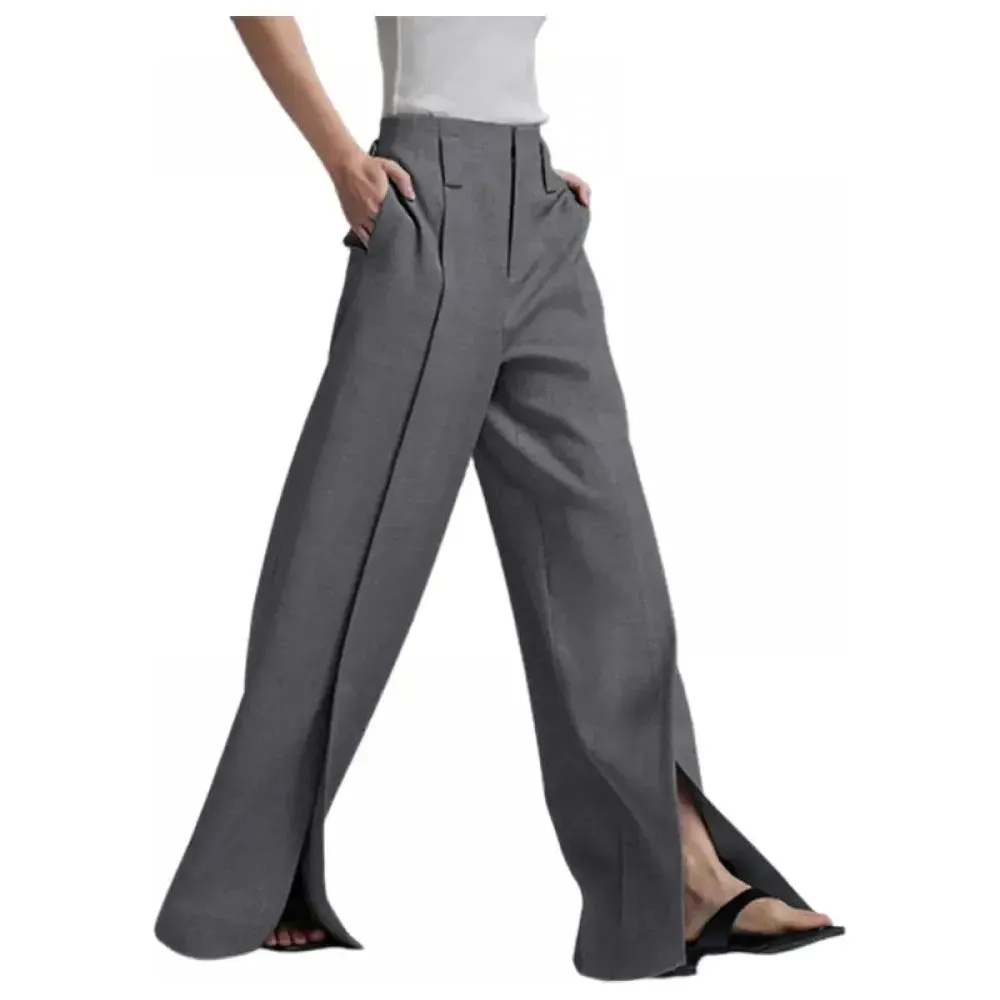 Women's High Waist Wide Leg Long Split Trousers