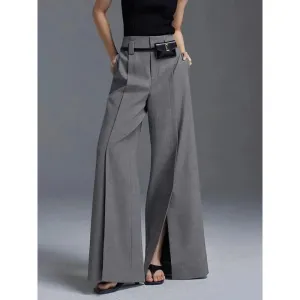 Women's High Waist Wide Leg Long Split Trousers