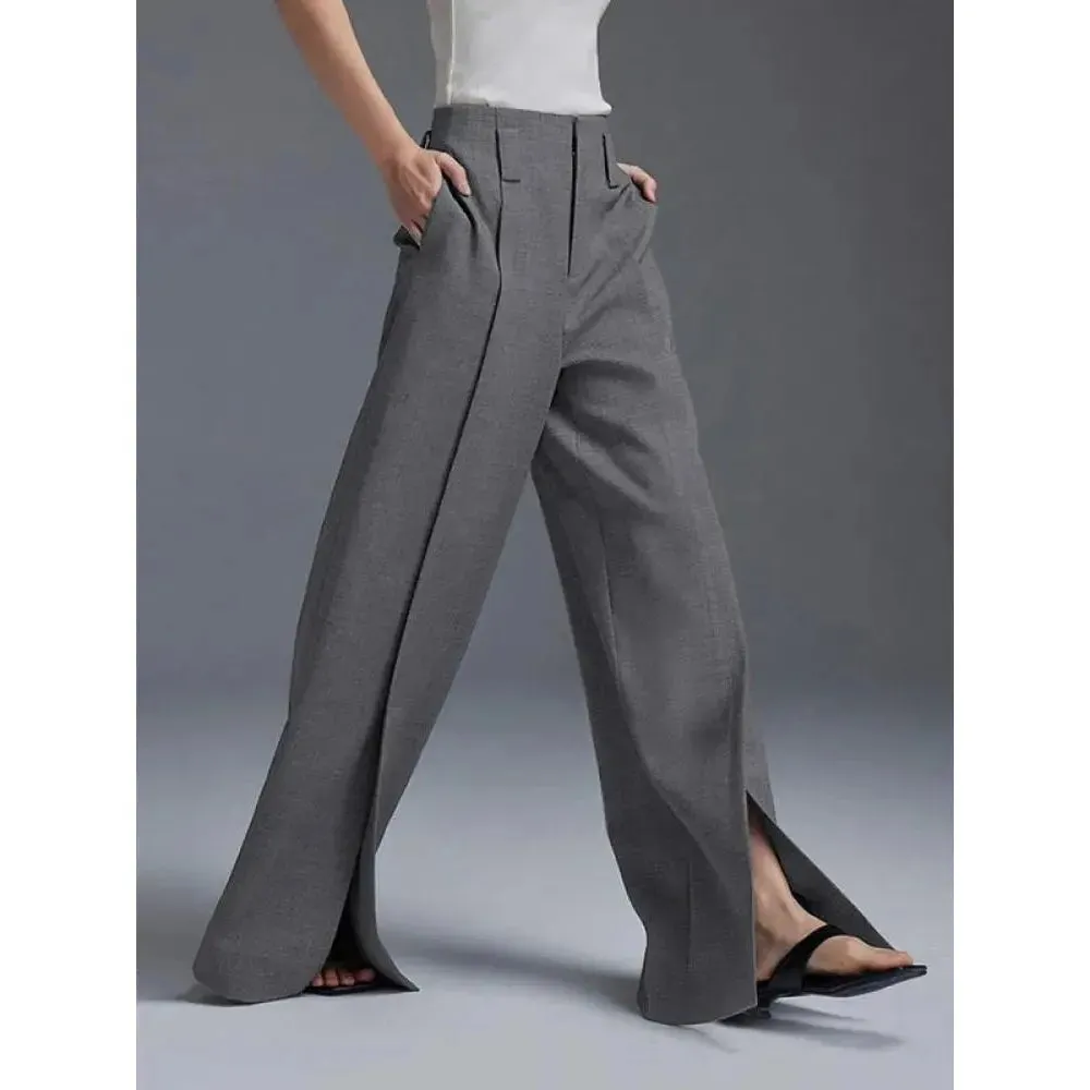 Women's High Waist Wide Leg Long Split Trousers