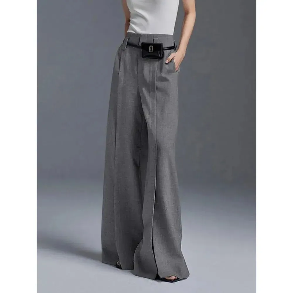 Women's High Waist Wide Leg Long Split Trousers
