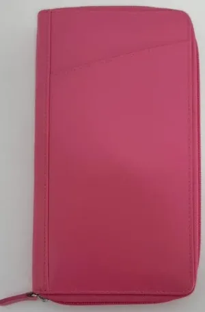 Women's Hot Pink Large LeatherZip Around Rfid Travel Wallet