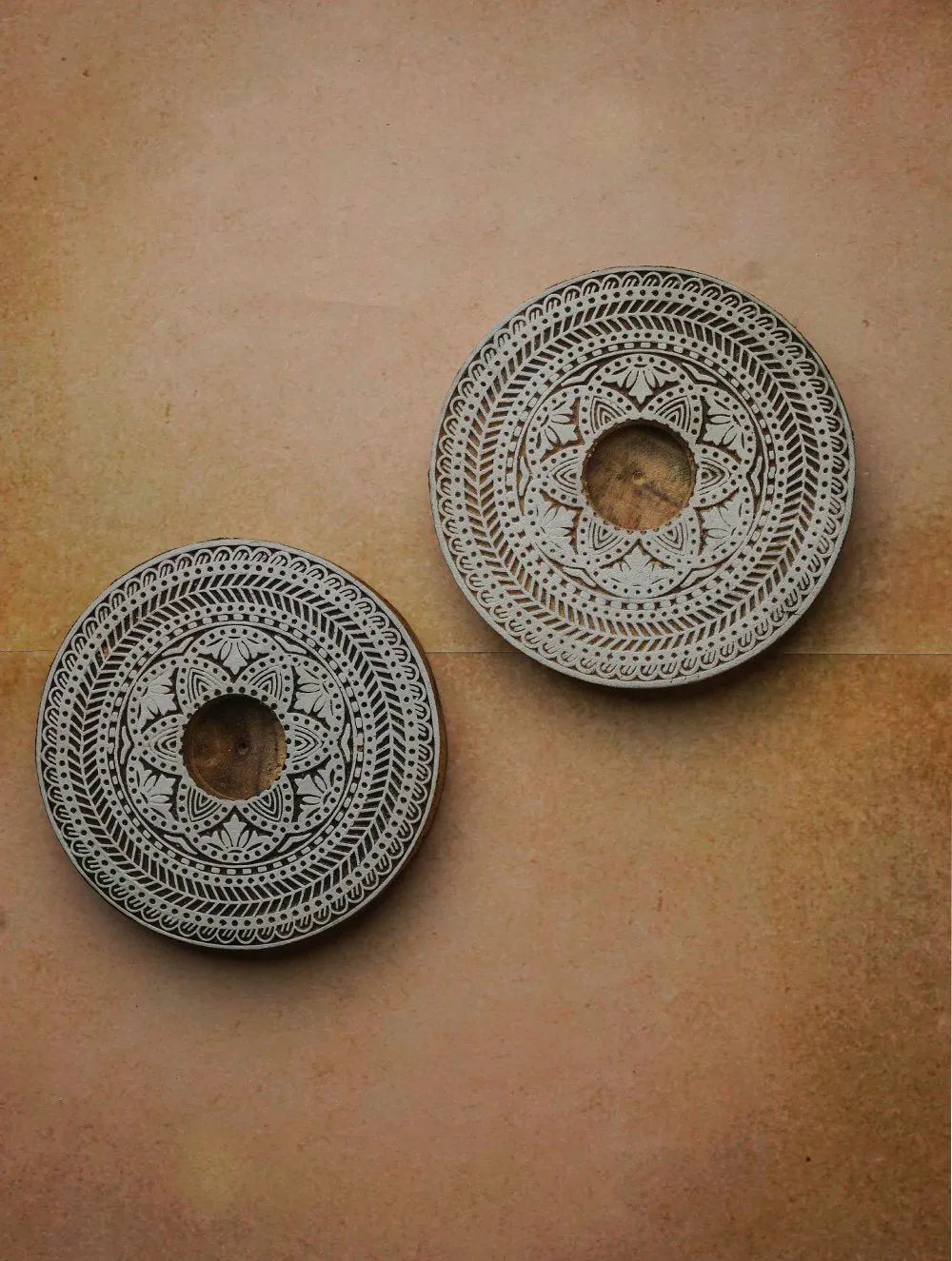 Wooden Engraved Tealight Holders - (Set of 2) Mandala