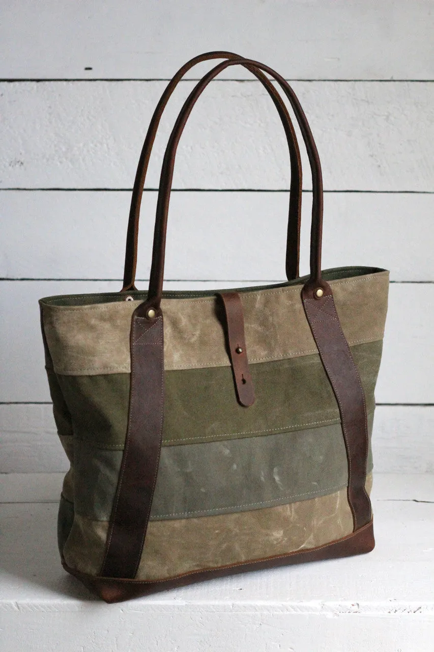 WWII era Striped Canvas and Leather Carryall