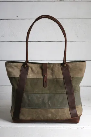 WWII era Striped Canvas and Leather Carryall