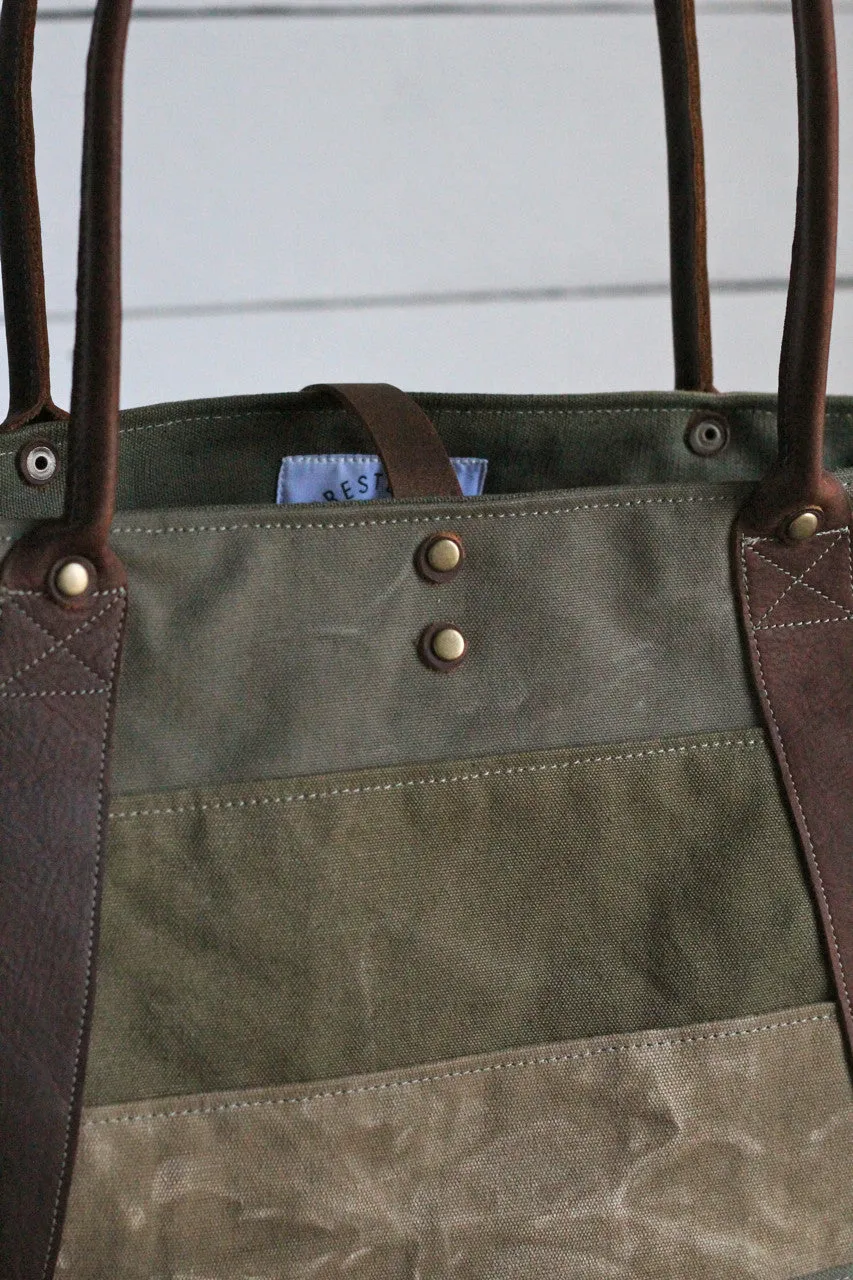 WWII era Striped Canvas and Leather Carryall