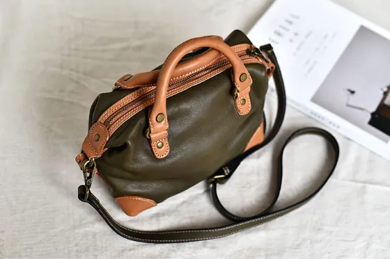 YAAGLE Women Soft Real Leather Contrast Color Top-Handle Shell Bag YG1781020