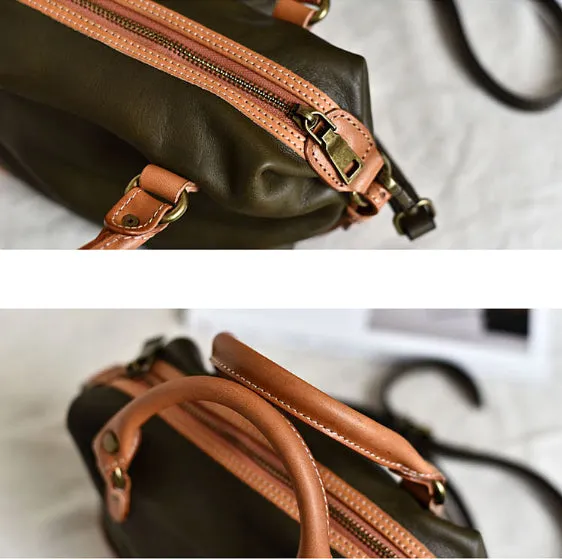 YAAGLE Women Soft Real Leather Contrast Color Top-Handle Shell Bag YG1781020