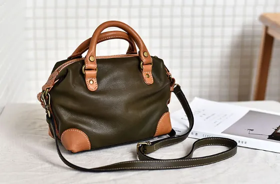 YAAGLE Women Soft Real Leather Contrast Color Top-Handle Shell Bag YG1781020
