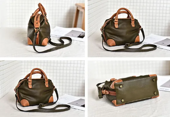 YAAGLE Women Soft Real Leather Contrast Color Top-Handle Shell Bag YG1781020