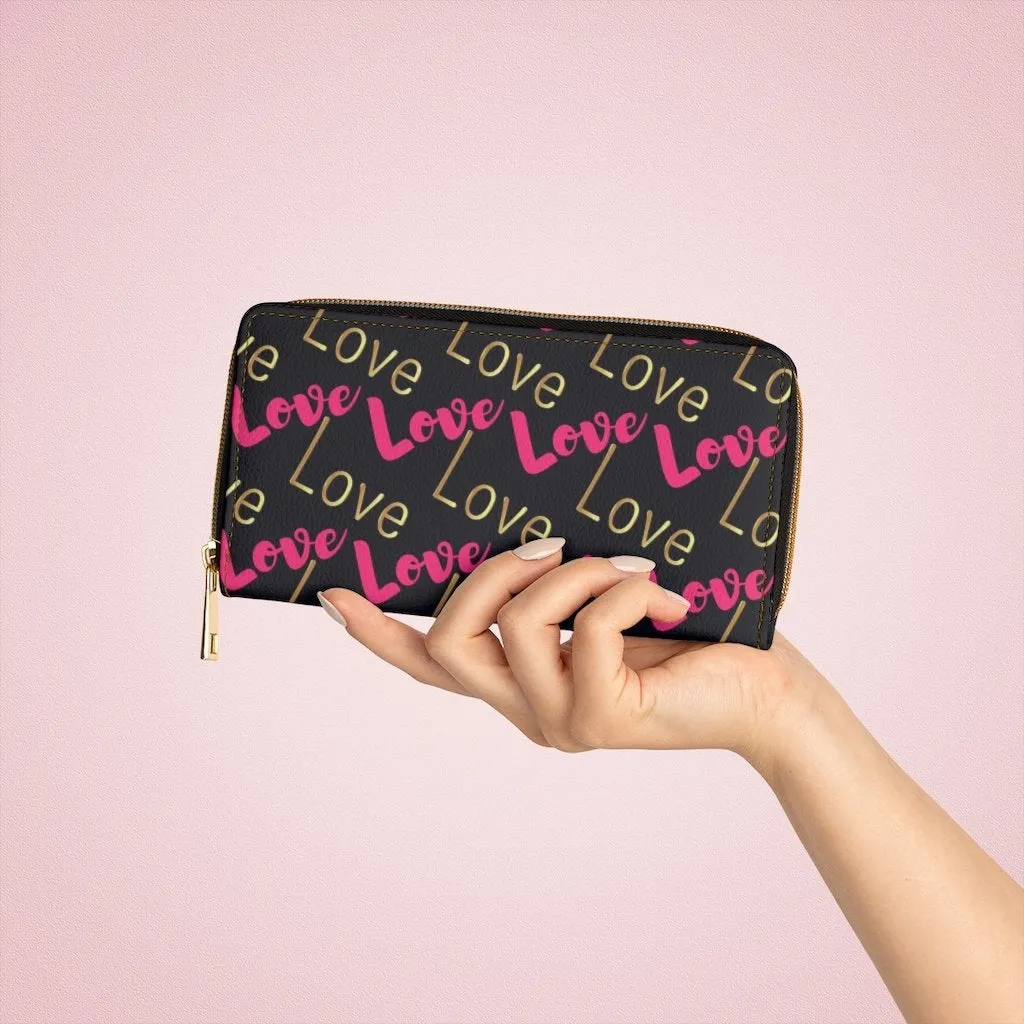 Zipper Wallet, Pink & Gold Love Graphic Purse
