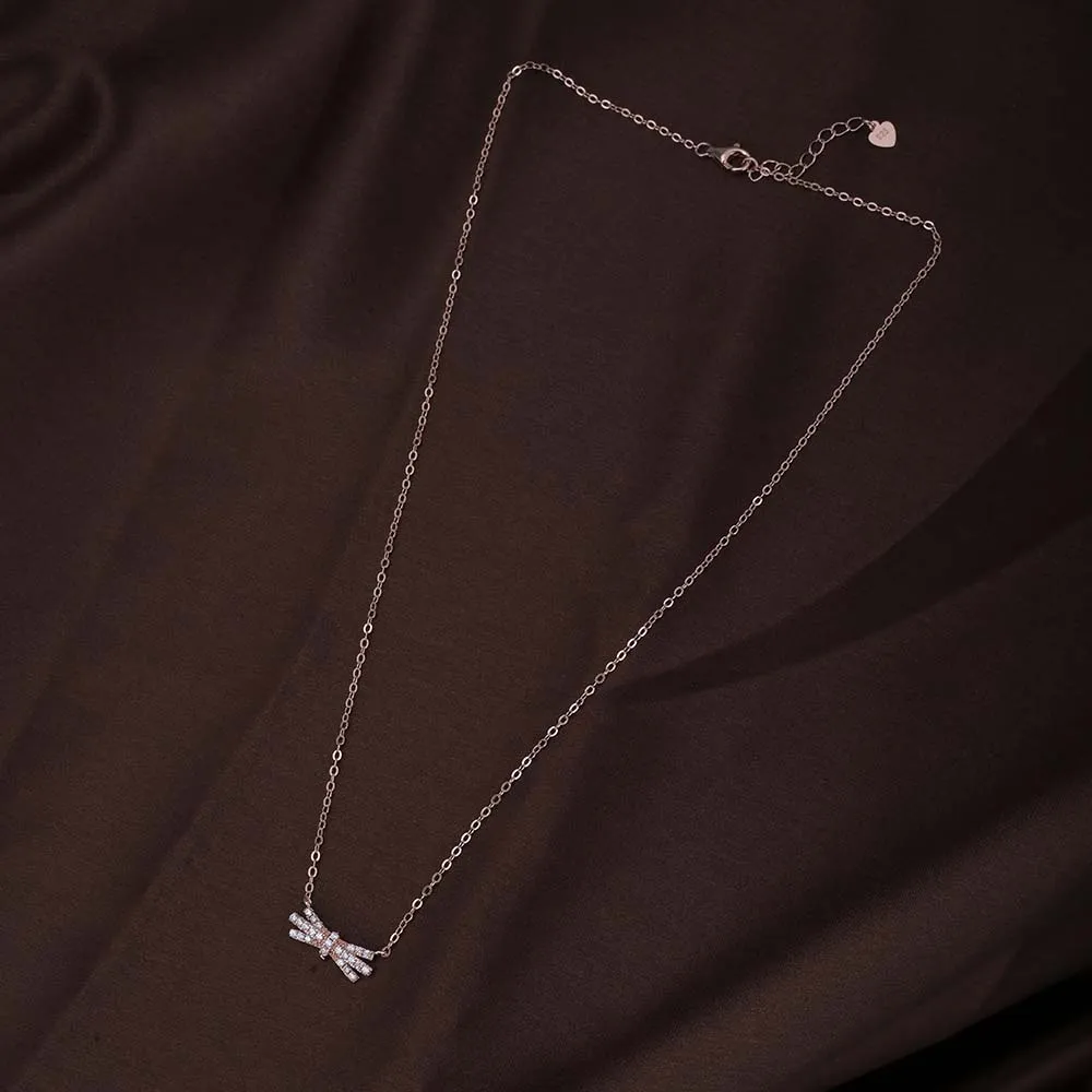 Zircon-Studded Bow Necklace | Rose Gold